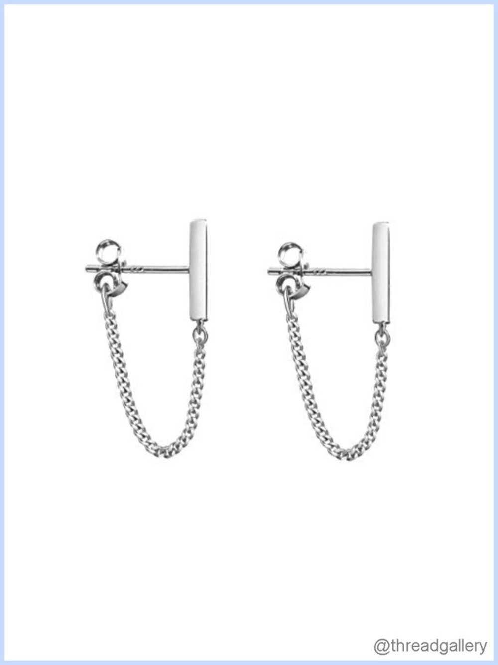 Sterling Silver Bar Stud Dangle Earrings Minimalist Chain